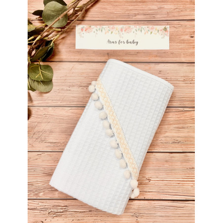 Okrycie kąpielowe 100x100 Boho collection pompons white