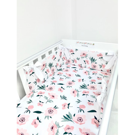 5 el.Pościel do łóżeczka 120x90 dwustronna "Summer" poppies white