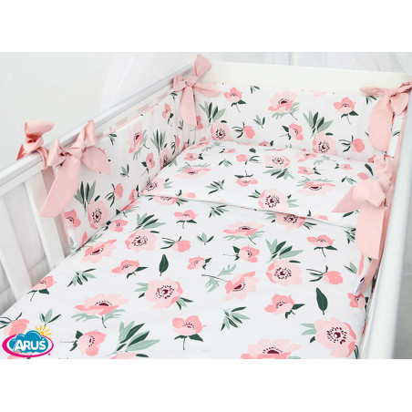 5 el.Pościel do łóżeczka 120x90 dwustronna "Summer" poppies rose