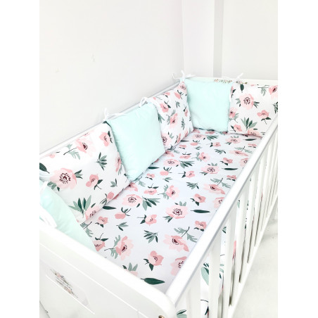 10 el.Pościel do łóżeczka 120x90 modułowa kolekcja Summer poppies mint