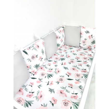 8 el.Pościel do łóżeczka 120x90 modułowa kolekcja Summer poppies grey