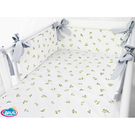 5 el.Pościel do łóżeczka 120x90 dwustronna Boho leafs + grey