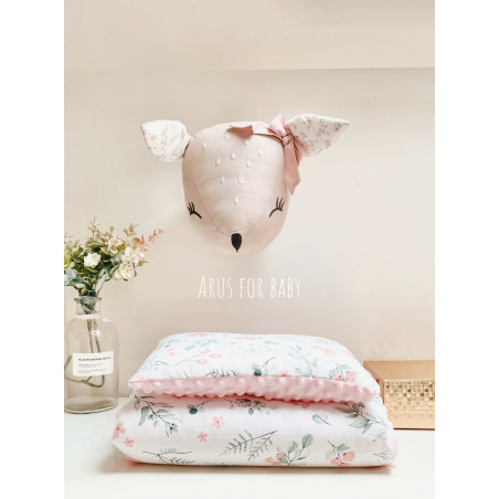 Kocyk do wózka / kołyski Minky - Summer collection Eucaliptus+pink