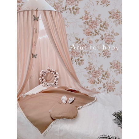 Koc / kocyk wafelek 75x100 Boho collection pompons brown