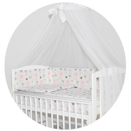 8 el. Pościel do łóżeczka Tobiasz (serduszka różowo popielate)