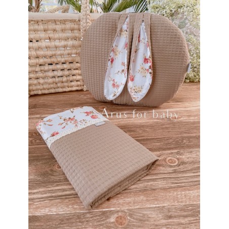 Zestaw bunny kocyk wafelek + poduszka Romantic Roses brown
