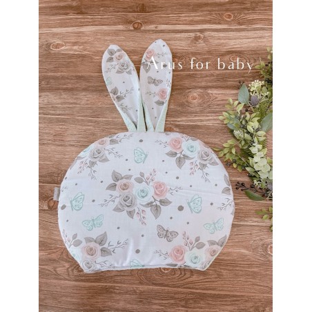 Poduszka bunny dwustronna wafelek różyczki białe + mięta