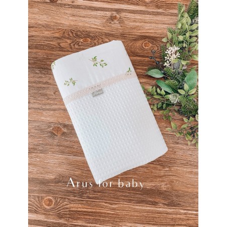 Koc / kocyk wafelek 75x100 Boho Leafs + white