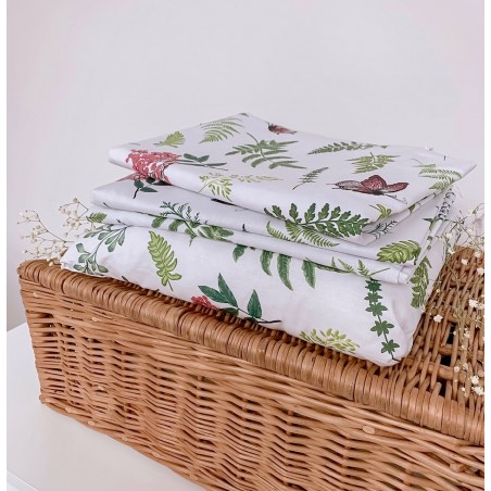 2 el.Pościel do łóżeczka 120x90 dwustronna Boho (polypody+biały gładki)