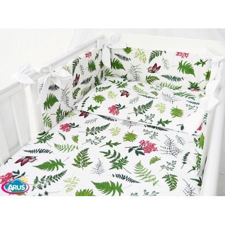 5 el.Pościel do łóżeczka 120x90 dwustronna Boho (polypody +biały gładki)