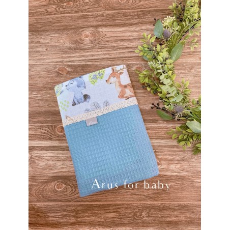 Koc / kocyk wafelek 75x100 Little Boy (wild animals + deep blue)