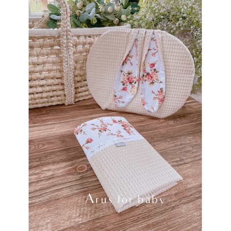Zestaw bunny kocyk wafelek + poduszka Romantic Roses beż