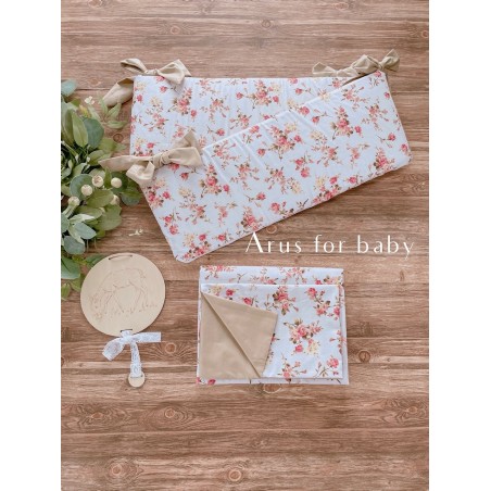 3 el.Pościel do łóżeczka 120x90 dwustronna Romantic Roses + ciemny beż