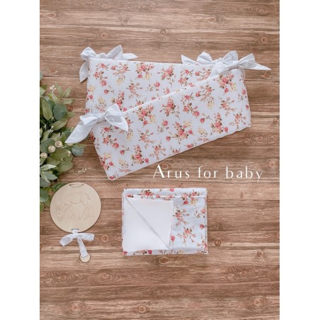 3 el.Pościel do łóżeczka 120x90 dwustronna Romantic Roses + biały