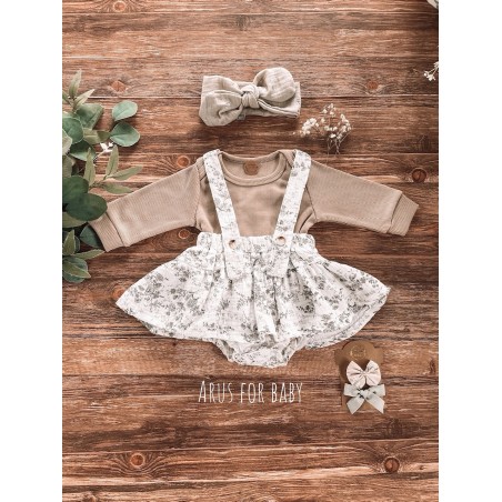 Spódniczka na szelkach muślinowa - Flowers grey