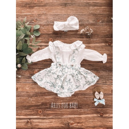 Spódniczka na szelkach muślinowa - Flowers blue