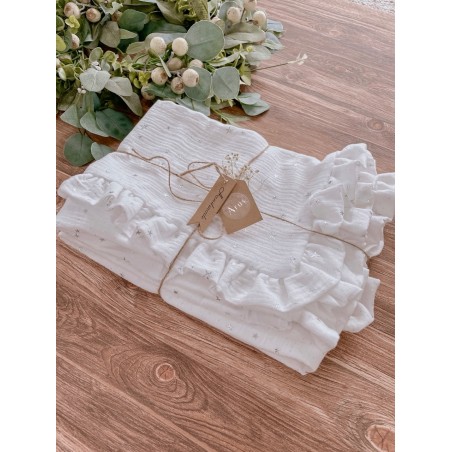 2 el. Pościel 120x90 Eco Muślin Premium stars z falbanką biała