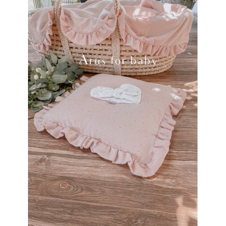 Poduszka Eco muslin z falbanką brzoskwiniowa