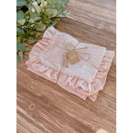 3 el. Pościel 120x90 Eco Muślin Premium z falbanką brzoskwiniowa