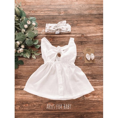 Muślinowa sukienka z kokardką biała