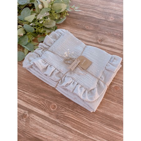 3 el. Pościel 120x90 Eco Muślin Stars Premium z falbanką szara