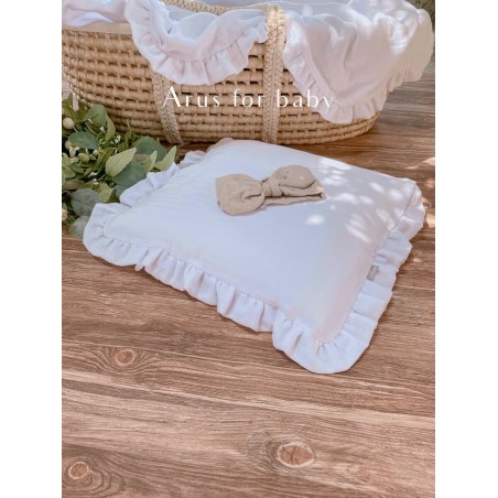 Poduszka Eco muslin z falbanką biała
