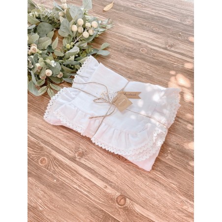 2 el. Pościel 120x90 Eco Muślin Premium z koronkową falbanką biała