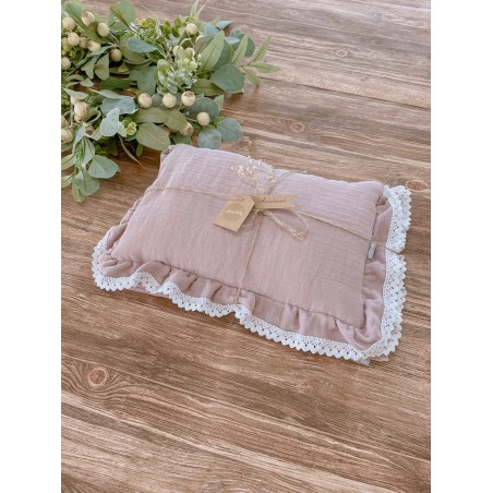 Pościel do wózka / kołyski / kosza mojżesza z koronkową falbanką Eco Muślin powder pink