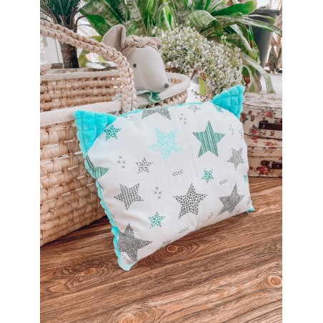 PROMOCJA Poduszka kotek minky turkusowe + gwiazdy