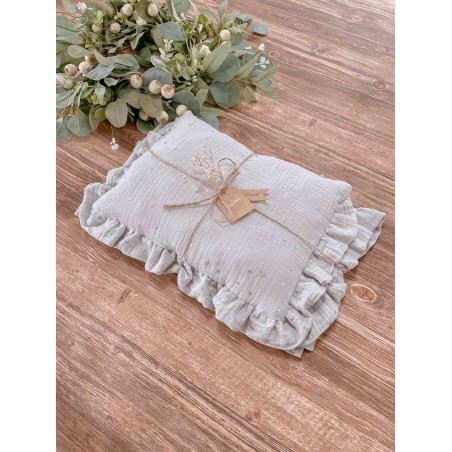 POŚCIEL DO WÓZKA / KOŁYSKI / KOSZA MOJŻESZA Z FALBANKĄ ECO MUŚLIN STARS szara