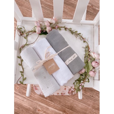 Zestaw 3 szt otulaczy muślinowych (E)