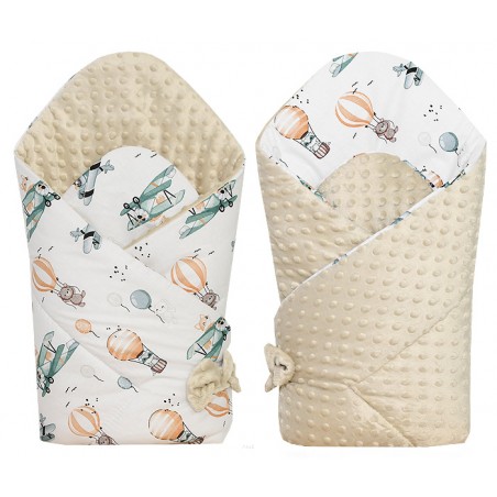 Rożek becik niemowlęcy dwustronny MINKY (beżowy +lis w samolocie)