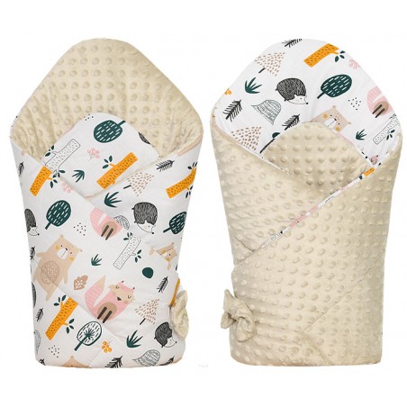 Rożek becik niemowlęcy dwustronny MINKY (beżowy +niedźwiadek)