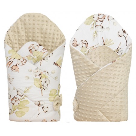 Rożek becik niemowlęcy dwustronny MINKY (beżowy +kwiat bawełny)