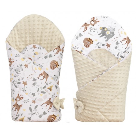 Rożek becik niemowlęcy dwustronny MINKY (beżowy +sarenki beżowe)