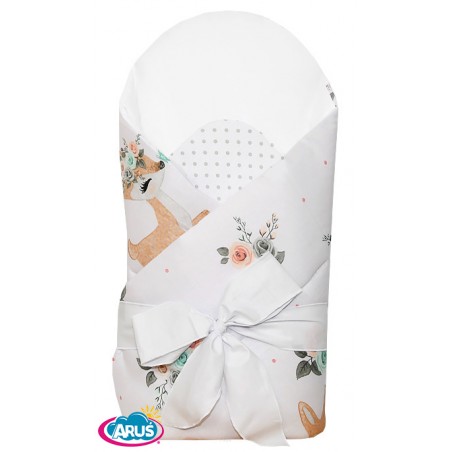 Rożek becik usztywniony wiązany KOKARDKA (sarenka bambi +biały gładki)