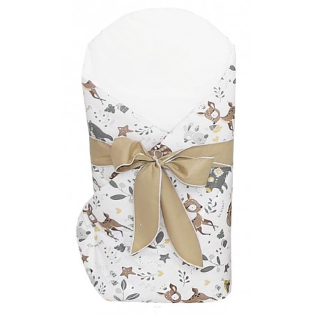 Rożek becik usztywniony wiązany KOKARDKA (sarenka beżowa +beżowy gładki)