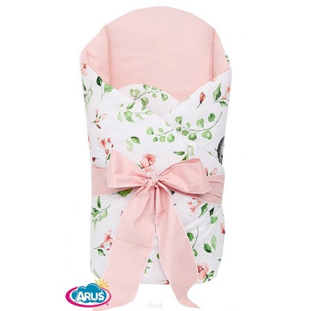 Rożek becik usztywniony wiązany KOKARDKA (hipcie pomarańcz +róż pudrowy)