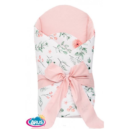 Rożek becik usztywniony wiązany KOKARDKA (eucaliptus +róż pudrowy)