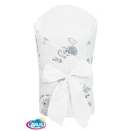 Rożek becik usztywniony wiązany KOKARDKA (wianuszki popielate +bialy)