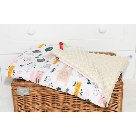 Koc kocyk pled pledzik MINKY 75x100 (beżowy +niedźwiadki)