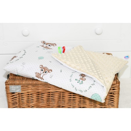 Koc kocyk pled pledzik MINKY 75x100 (beżowy +wianuszki zielone)