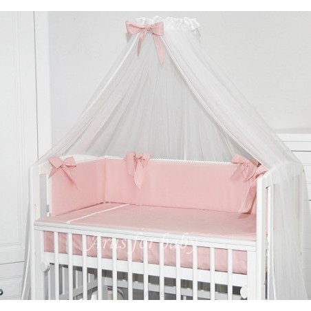 6 el. Pościel do łóżeczka Tobiasz bez baldachimu (koronka róż pudrowy)