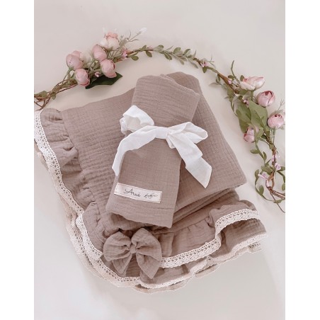 Zestaw Kocyk + otulacz muślinowy Carmel + gratis