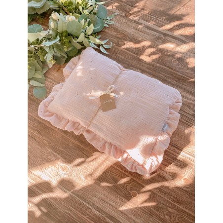 Pościel do wózka / kołyski / kosza mojżesza z falbanką Eco Muślin Dots brzoskwiniowa