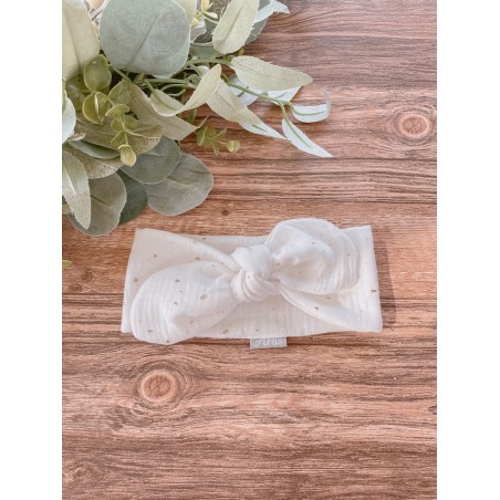 Opaska muślinowa by Arus Accessories śmietankowa w złote kropki