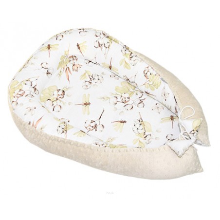 Kokon niemowlęcy otulacz dwustronny minky (beżowy +kwiat bawełny)