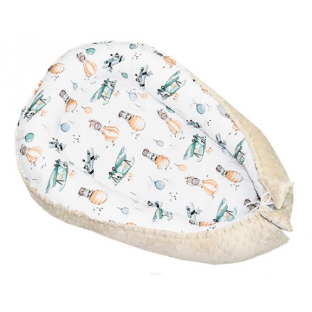 Kokon niemowlęcy otulacz dwustronny minky (beżowy +lis w samolocie)