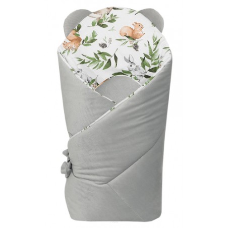 Rożek becik niemowlęcy VELVET (popiel +wiewiórki)