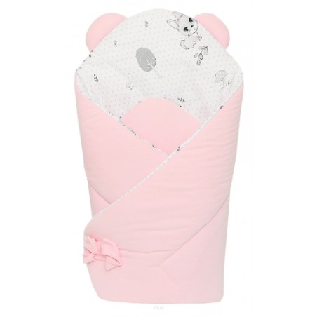 Rożek becik niemowlęcy VELVET (różowy +wianuszki popielate)